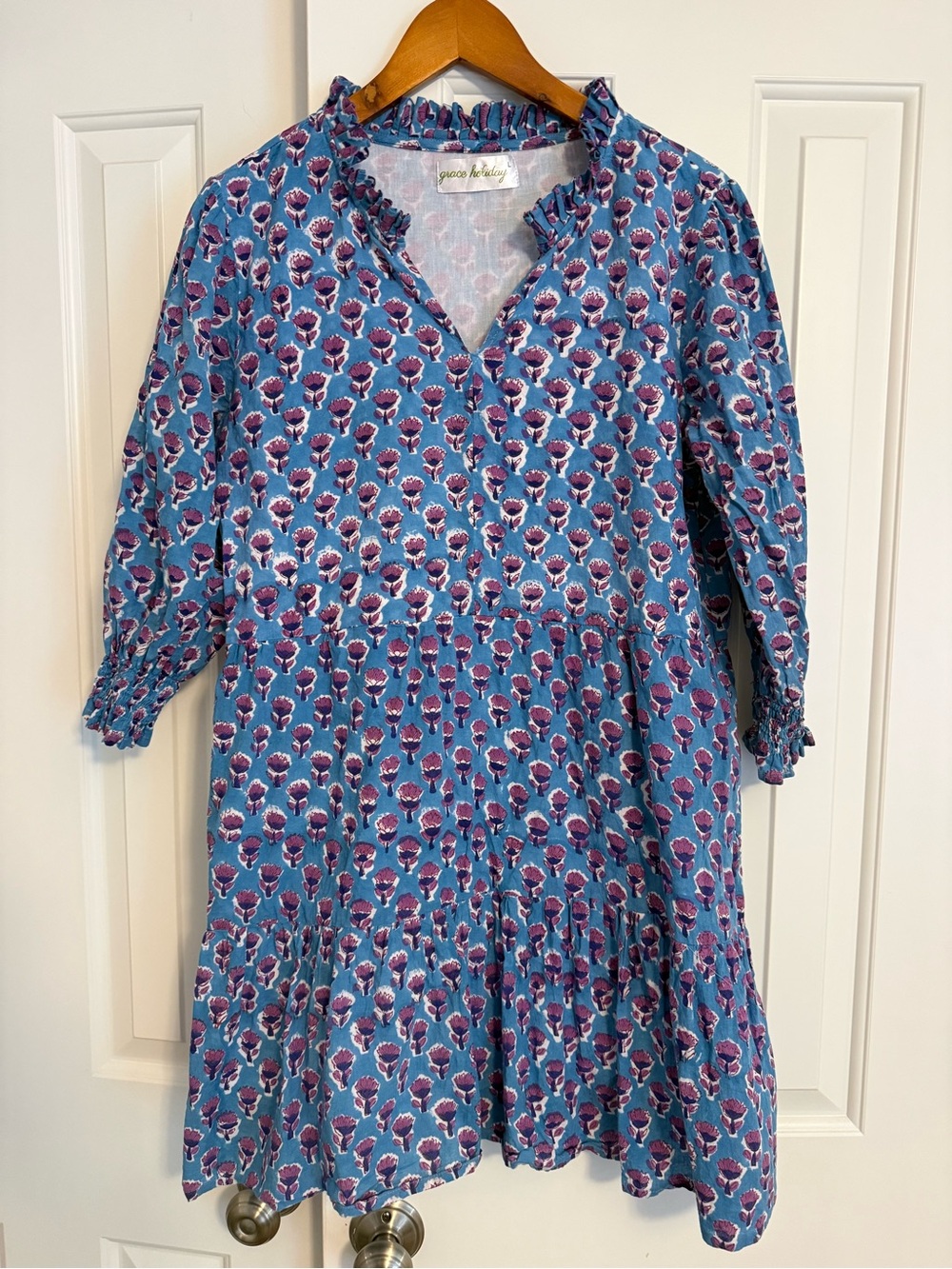 Grace Holiday Cotton Block Print Dress Size Large
